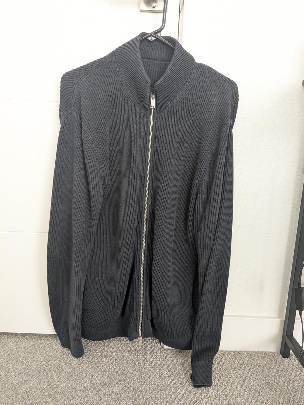 Theory Men's Navy Ribbed Full-Zip Sweater